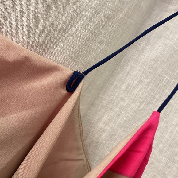 TiBi New York Pink Tan Striped Tank Top Navy Spaghetti Straps Size 6 Silk Blend - Picture 3 of 9